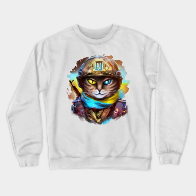 Cat Ukrainian Soldier Crewneck Sweatshirt by Marysha_art